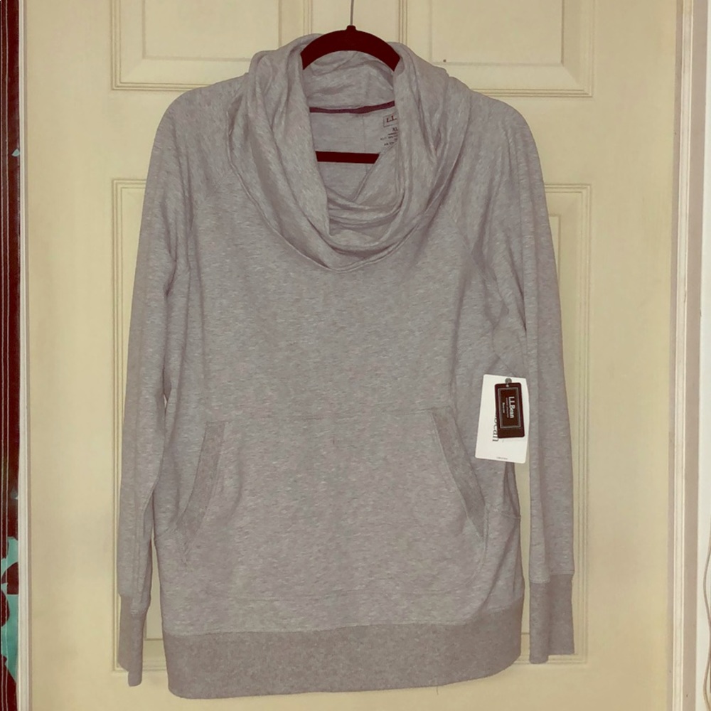 Cowl neck heather gray sweatshirt. From LLBean